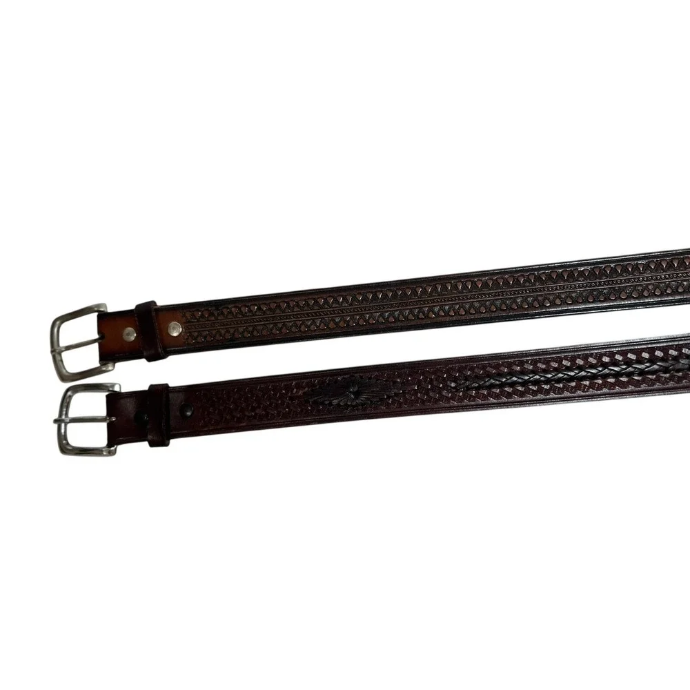 Men's Artisan Leather Western Belts Tooled Braided 40